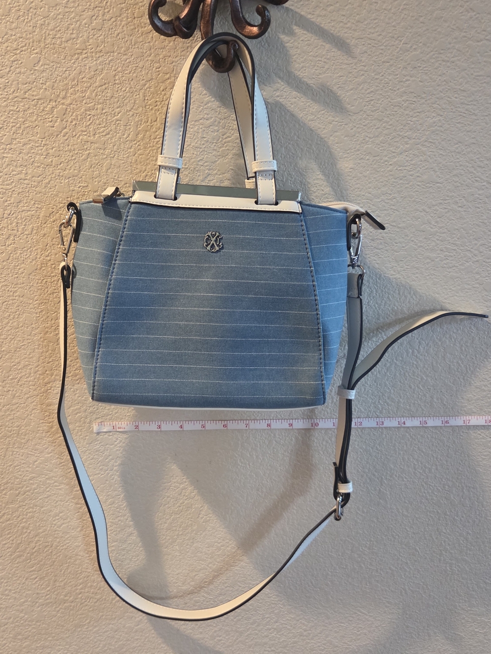 CXL BY CHRISTIAN LACROIX GIULIA SATCHEL LIGHT BLUE DENIM STRIPE
